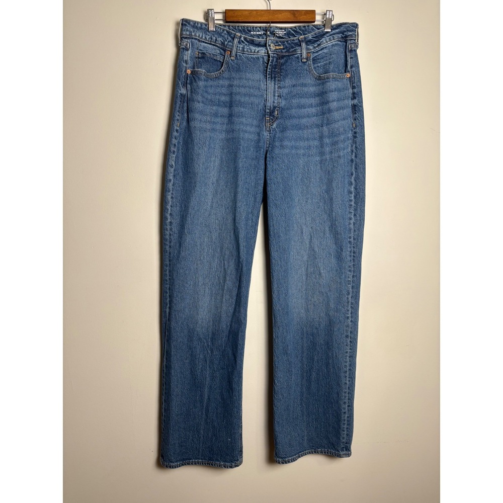 Old Navy Womens Sky-Hi Wide Leg Jeans 16 Tall Extra High Rise Medium Wash Denim